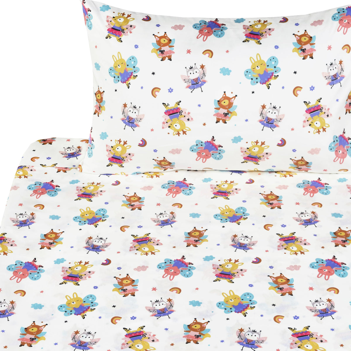 J-pinno Fawn Bunny Animals Fairy Ballet Dancer Cute Twin Sheet Set for Kids Girls Boys Children,100% Cotton, Flat Sheet + Fitted Sheet + Pillowcase Bedding Decoration Gift Set (Dance, Twin)