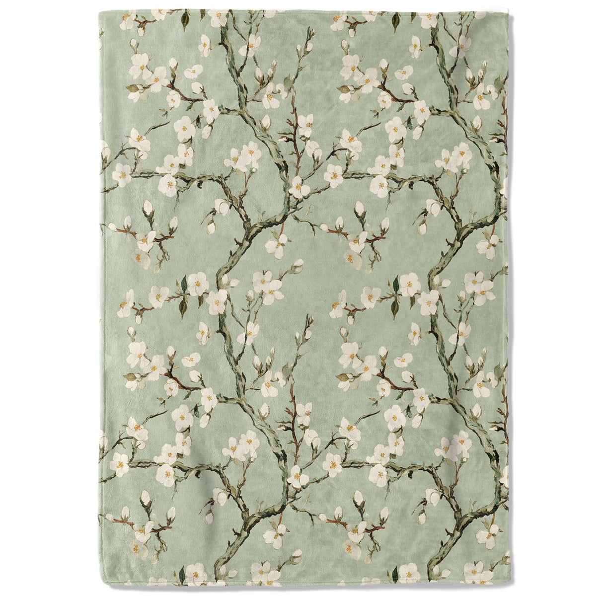 coedoaes Retro Apricot Blossom Fleece Blanket - 50x60in Elegant Flower Floral Branch Green Throw Blankets,Soft Cozy Lightweight, Ideal for Living Room Home Decor and Kids Women Girls Spring Gifts