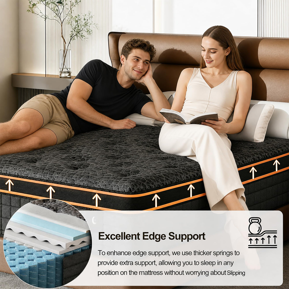 ENSHUI Twin Mattress,12 Inch Hybrid Mattress in a Box，Medium Firm Mattresses with Gel Memory Foam & Pocket Springs, Pressure Relief, Cooling,Edge Support, 365 Night Trial（Horizontal bar Side）