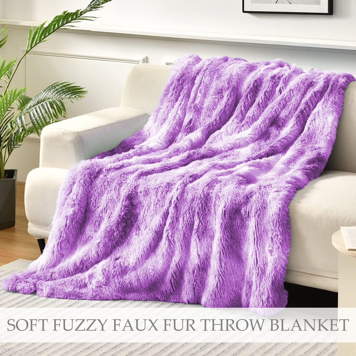 Exclusivo Mezcla Fuzzy Faux Fur Throw Blanket, Reversible Shaggy Sherpa Fleece Tie Dyed Blankets, Fluffy Plush Warm Throws for Couch, Bed, 50x60 Inches, Purple