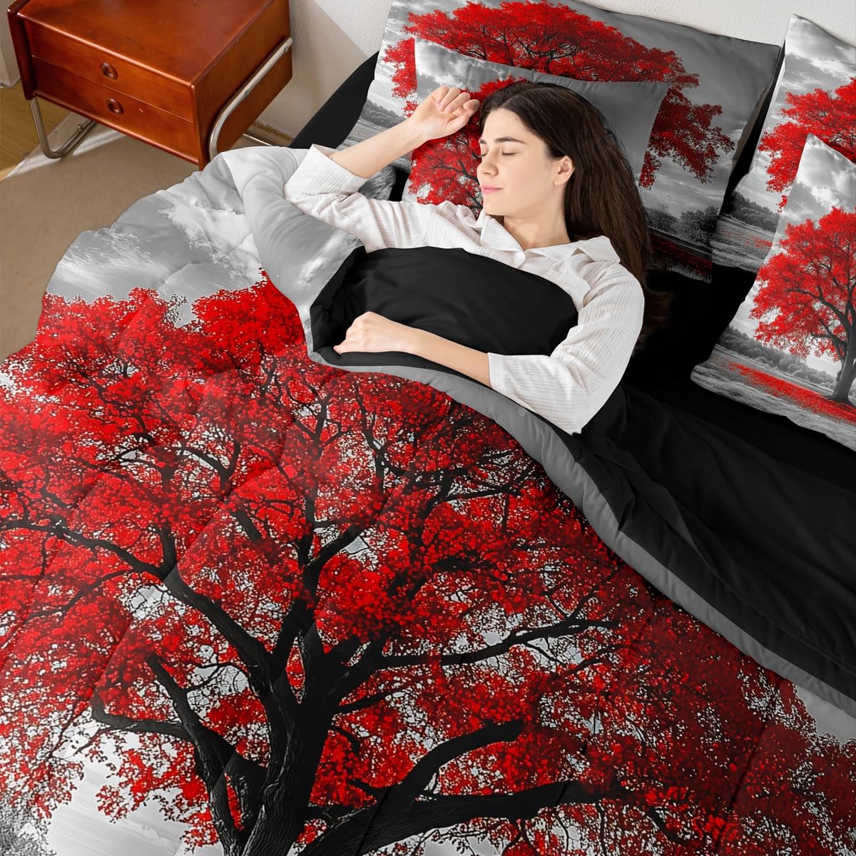 Erosebridal Tree of Life Full Comforter Set, Maple Tree 7-Piece Bed in A Bag, Gothic Nature Branch Sheets and Pillowcases, Kids Adult Bed Sets