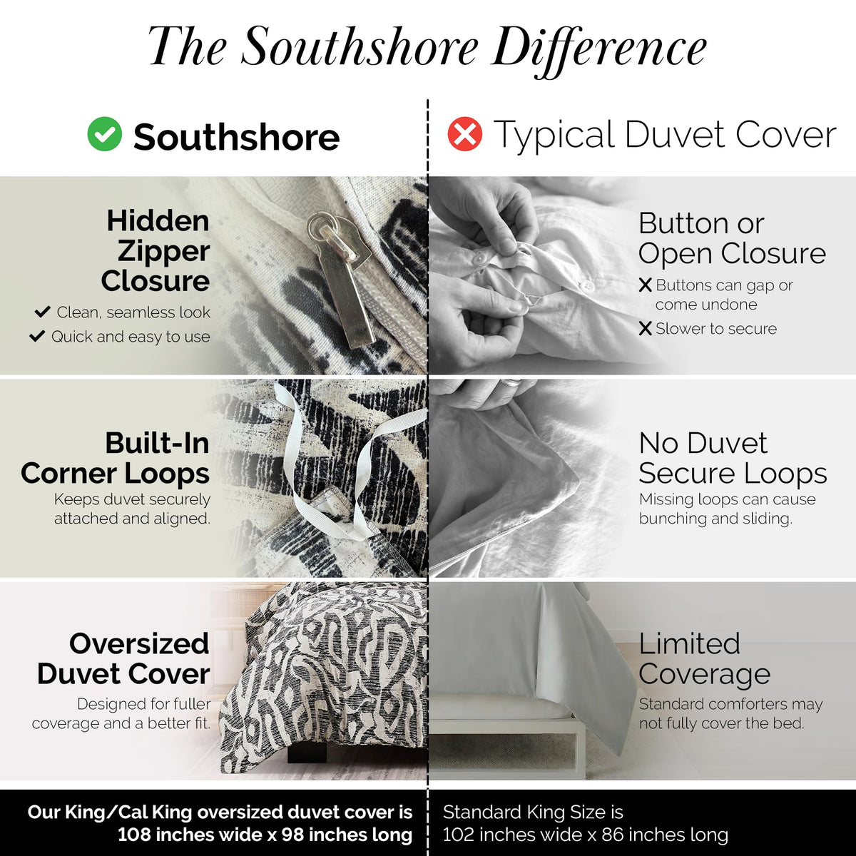 Southshore Fine Living, Inc. Oversized Cal King Duvet Cover Set - Grey California Duvet Cover with Zipper Closure - Pet Hair Resistant Bedding with 2 Pillow Shams, Machine Washable - Khari Slate