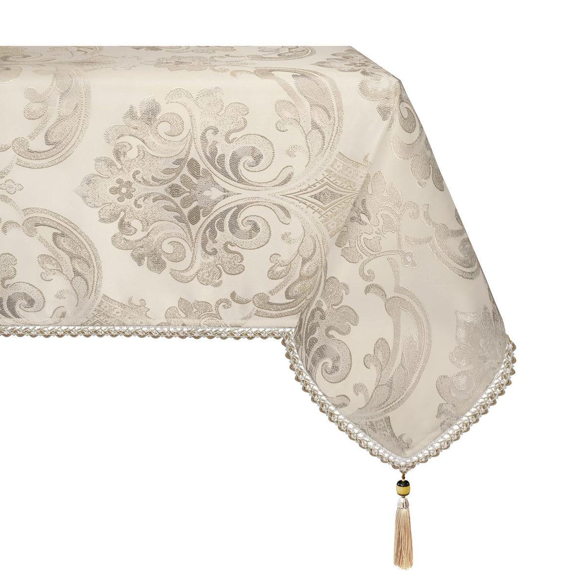 Loom and Mill Luxury Tablecloth 60 x 120 Inches, Elegant Classic Jacquard Rectangle Table Cover with Handmade Tassels for Dining Room Banquet Decorations(Light Apricot, 60"x120")