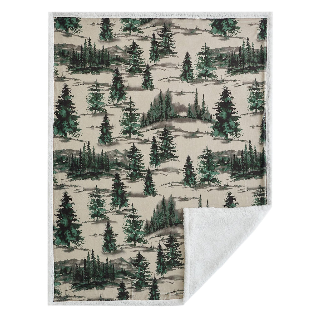 Paseo Road Indigo Hill by HiEnd Accents Joshua 3 Piece Sherpa Throw Blanket Set, Forest Pine Trees Nature Print Fleece Throw Set, Western Cabin Lodge Style, 1 Throw and 2 Pillows