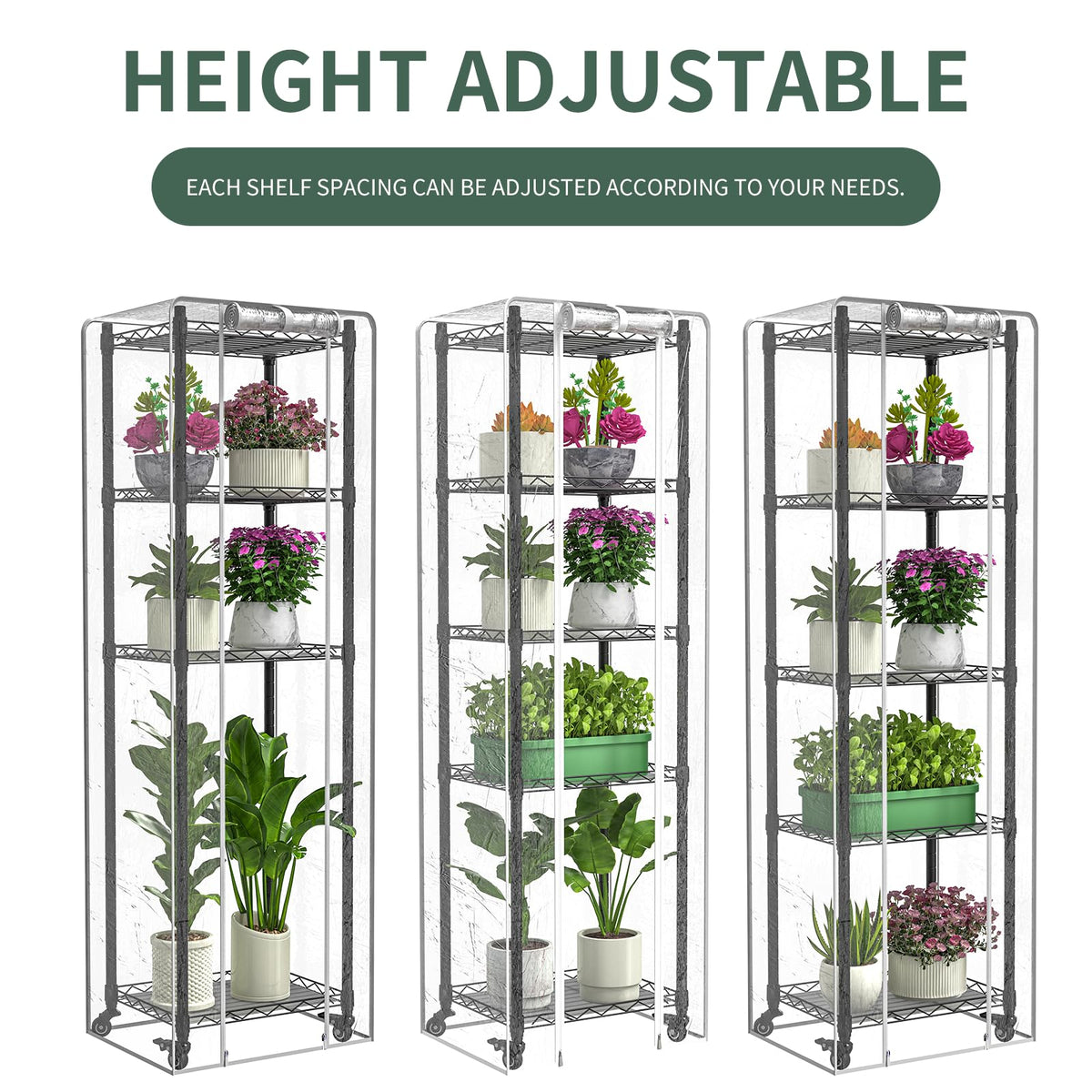 sagrynfp Mini 5-Tier Greenhouse for Indoor Outdoor , 15.7" L×11.8" W×62.3" H Portable Greenhouse with Clear PVC Cover and Metal Shelf for Growing Vegetables, Flowers and Seedlings, with Wheels