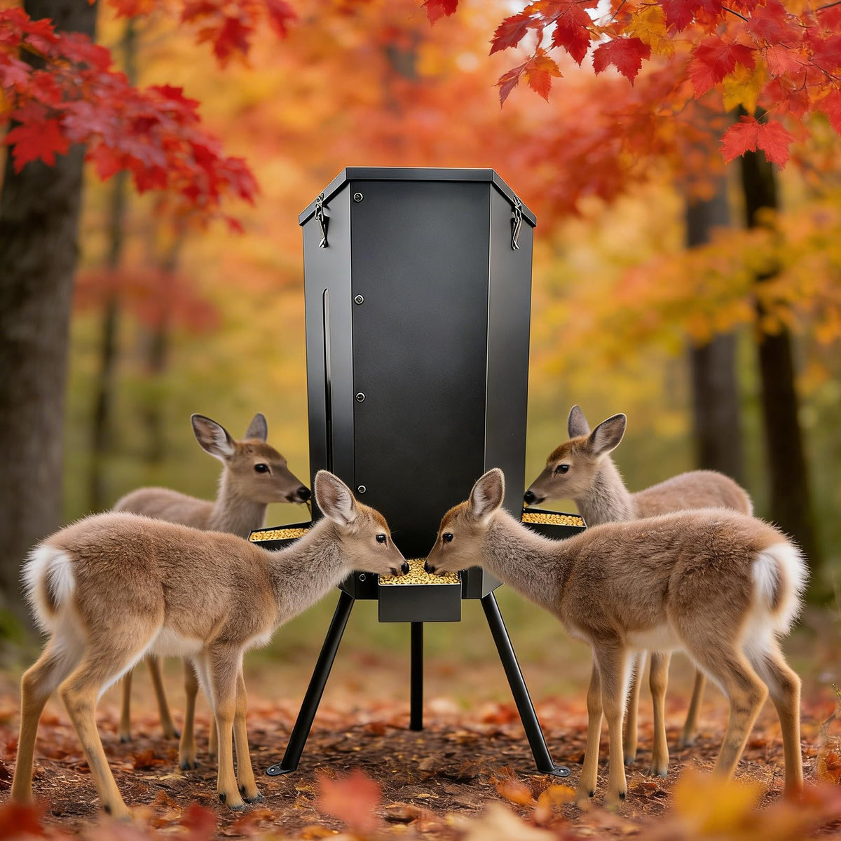 NULTRUMA 80 lbs Galvanized Steel Gravity Deer Feeder | Weatherproof & Anti-Rust Wildlife Game Feeder with 3 Feeding Trays & 3-Leg Stand | Automatic Corn Dispenser for Deer, Goats, Horses