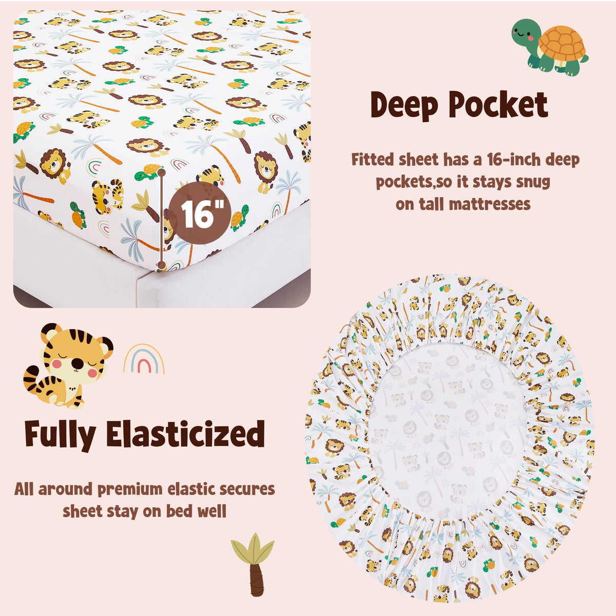 CozySmile Twin Sheet Set Kids,3 Pieces Breathable Soft Microfiber Bedsheets for Child Boys, Oeko-TEX, Anti Pilling Deep Pockets Easy Care Bed Sheets, Lion Tiger
