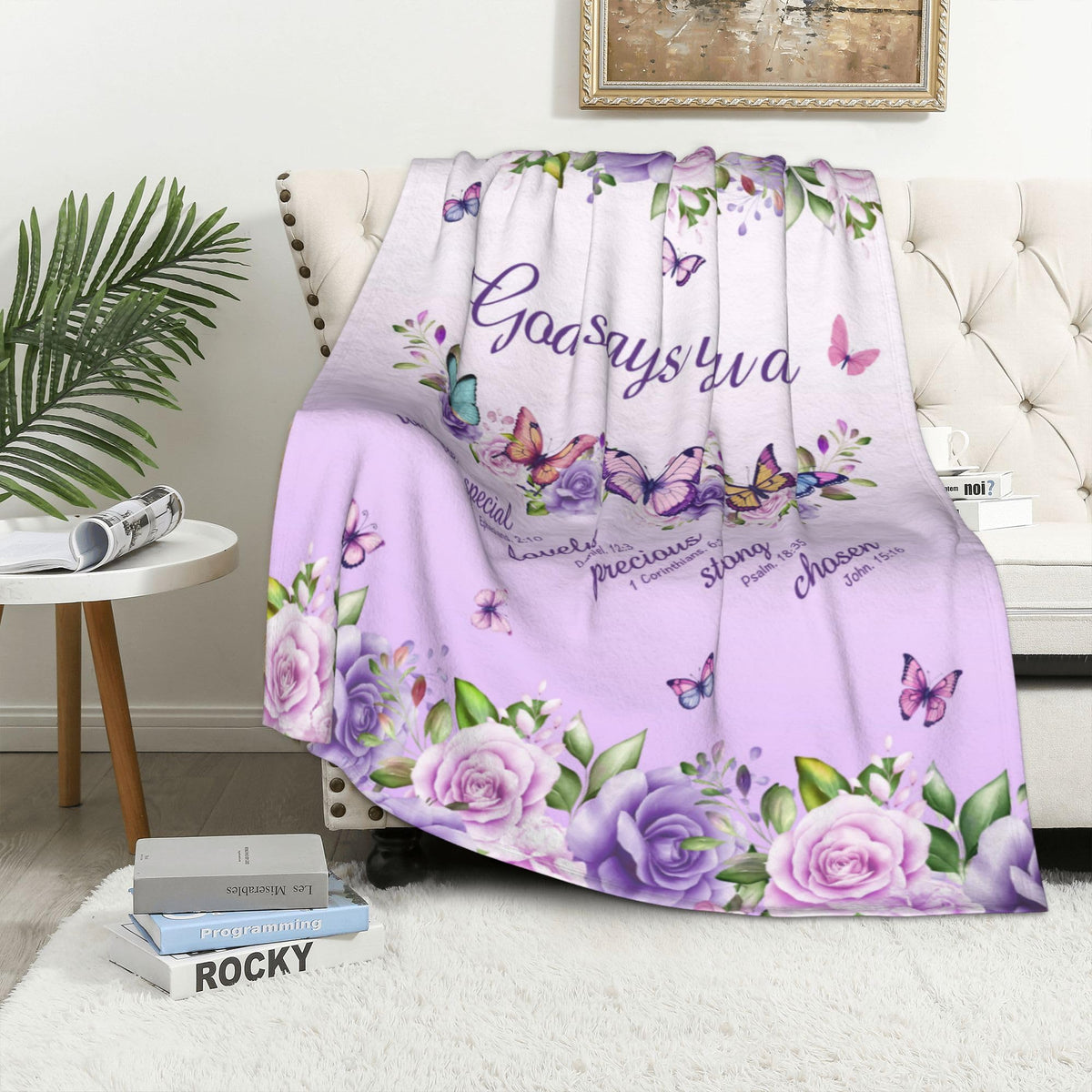 AICLIV Christian Butterfly Blanket Gifts for Women 60"X 50", Christian Gifts for Women Faith, Inspirational Bible Religious Gifts for Women Female, Warm Cozy Fleece Butterfly Throw Blankets