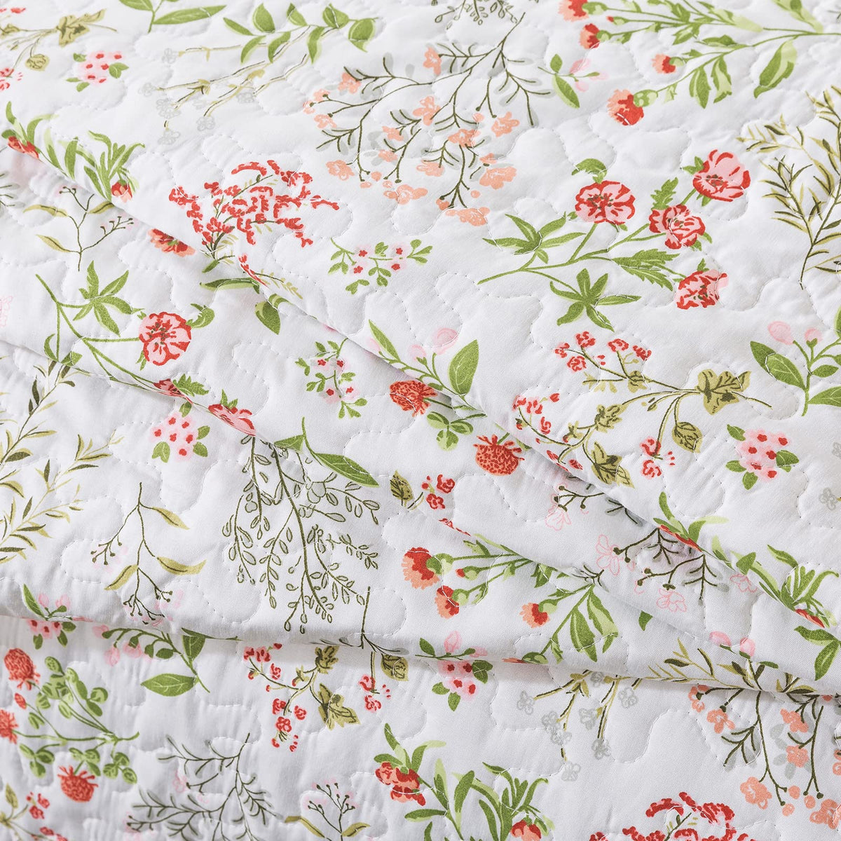 Travan 3-Piece Quilt Set Quilted Bedspread Lightweight Coverlet Set Garden Style Floral Printed Oversized Quilted Bedding Set with Shams for All Season, Flower Sea, King Size