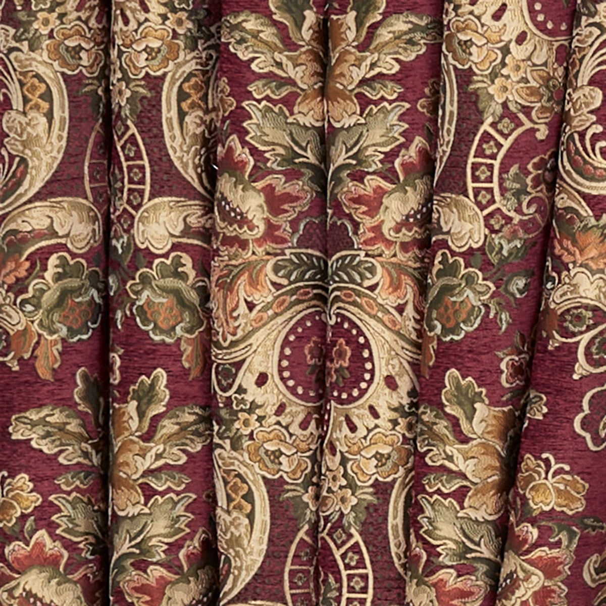 Tosca Chateau Traditional Luxury Window Treatment | Warm, Soft Burgundy Red Chenille | Colorful Woven Classic Jacobean Florals | Lined Window Drapery Set Includes Scalloped Valance & 84L Curtain Pair