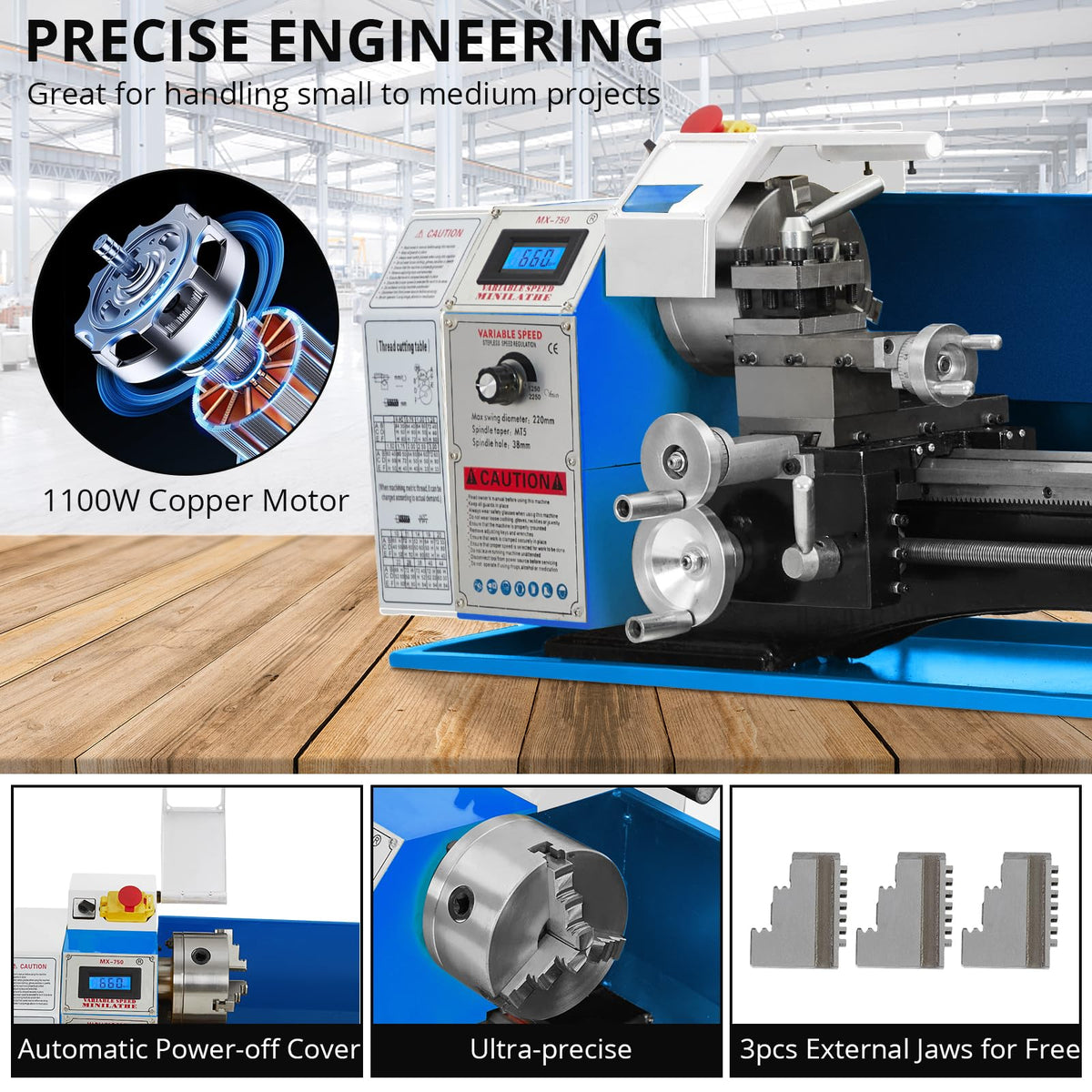GarveeTech Metal Lathe, 9 in x 30 in Mini Metal Lathe 0-2500 RPM Variable Speed, 1100W Benchtop Lathe with 5 in 3-jaw Chuck, Precision Lathe Machine with Metal Gears and Tool Box for Metal Turning