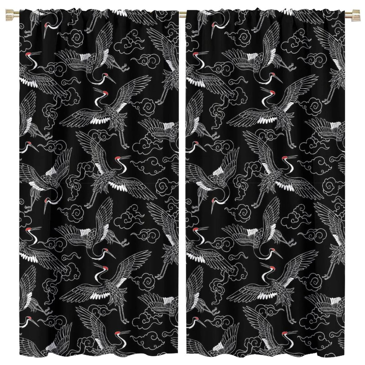 Japanese Style Curtains Fairy Wildlife Theme Crane Bedroom Rod Pocket Blackout Window Drapes 2 Panels Set 42x45in