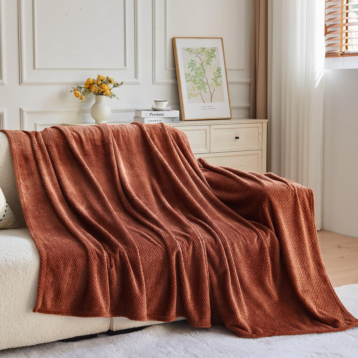 NEWCOSPLAY Super Soft Throw Blanket Coffee Premium Silky Flannel Fleece Leaves Pattern Lightweight Bed Blanket All Season Use (Coffee, Throw(50"x60"))