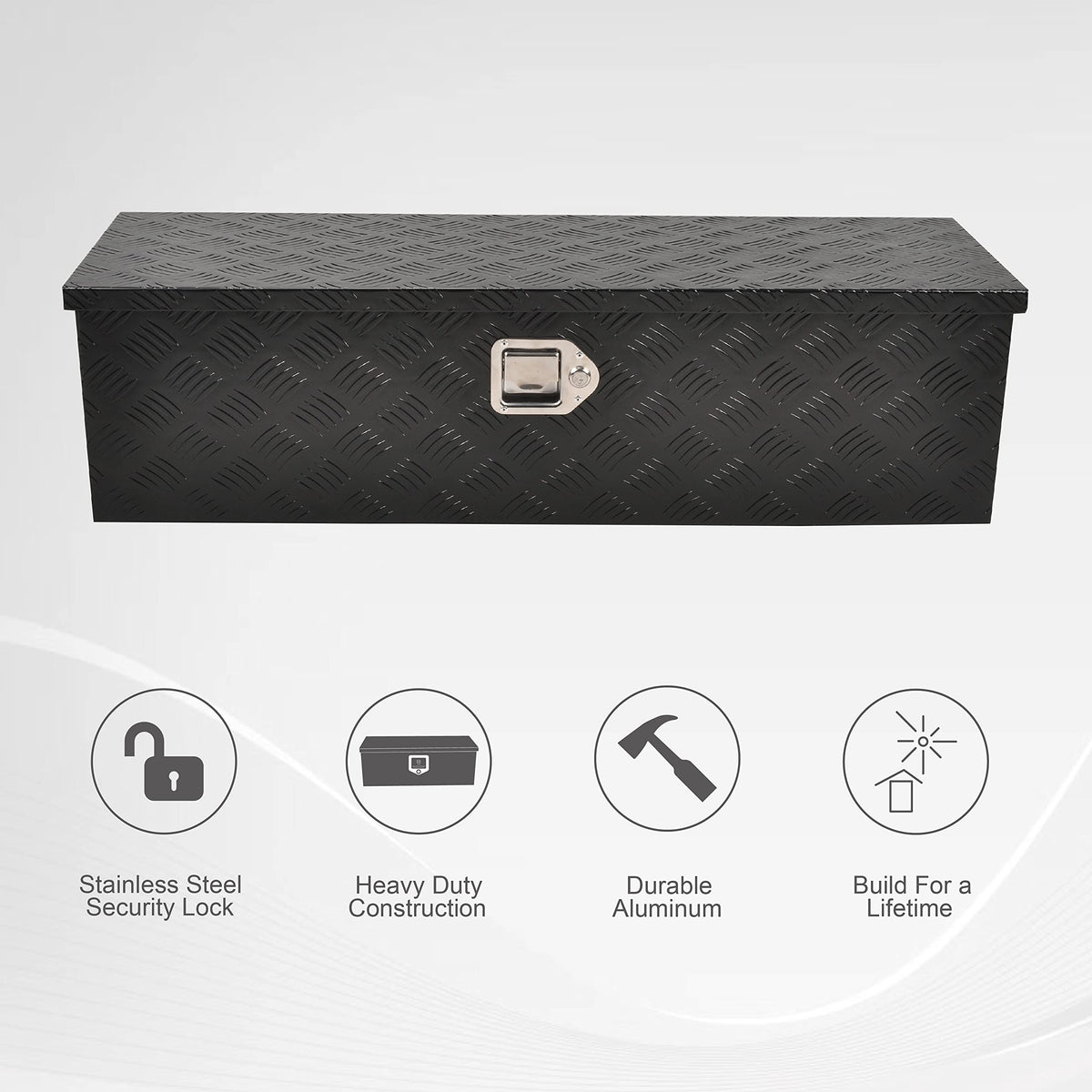 FGJQEFG 39 Inch Aluminum Heavy Duty Truck Bed Tool Box Truck Car Outdoor Trailer Pickup Toolbox, RV Storage Organizer Trailer Storage Tool Box w/Lock & Keys, 5 Bar Tread, Black (39"X13"X10")