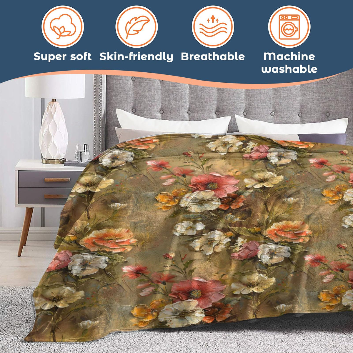 Lugiu Moonlit Wolf Blanket, Lightweight Comfy Serene Wolf Among Cherry Blossoms Blankets for Couch Sofa Bedroom, Soft Plush Travel Flannel Throw Blanket Gifts for Adults Kids Women, Home Decor 60×50in