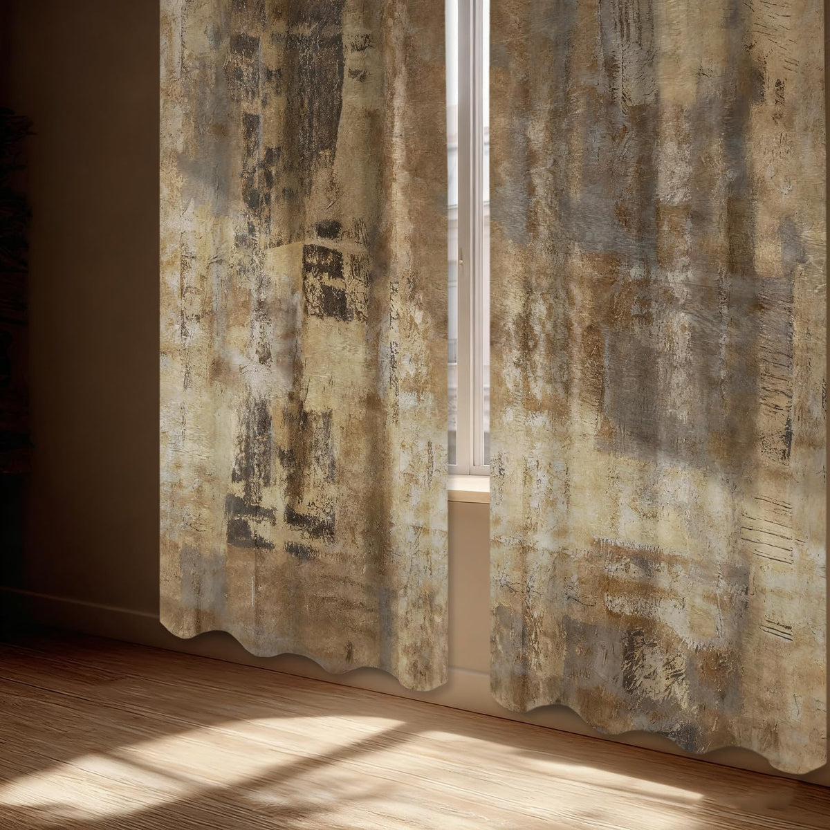 Shrahala Brown Abstract Art Blackout Window Curtains, Grey Acrylic Thermal Insulated Curtains Grommet Top Window Drapes for Living Room, Bedroom (2 Panels,52 x 63 in)