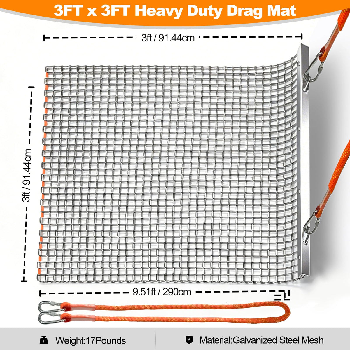 Umisu 3' x 3' Heavy Duty Drag Mat – Pre-Assembled Zinc & Steel Mesh Field Leveling Mat for ATV/UTV, Lawn, Gravel Driveway, Garden & Soil Aeration – Rust-Resistant Tow-Behind Ground Leveler