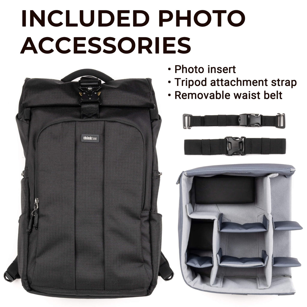 Think Tank FocusPoint 22L RollTop Camera Backpack - Greenway: Expandable Travel & Camera Backpack with Laptop Sleeve, Quick Side and Back Access, Rain Cover – Versatile Photography & Travel Bag