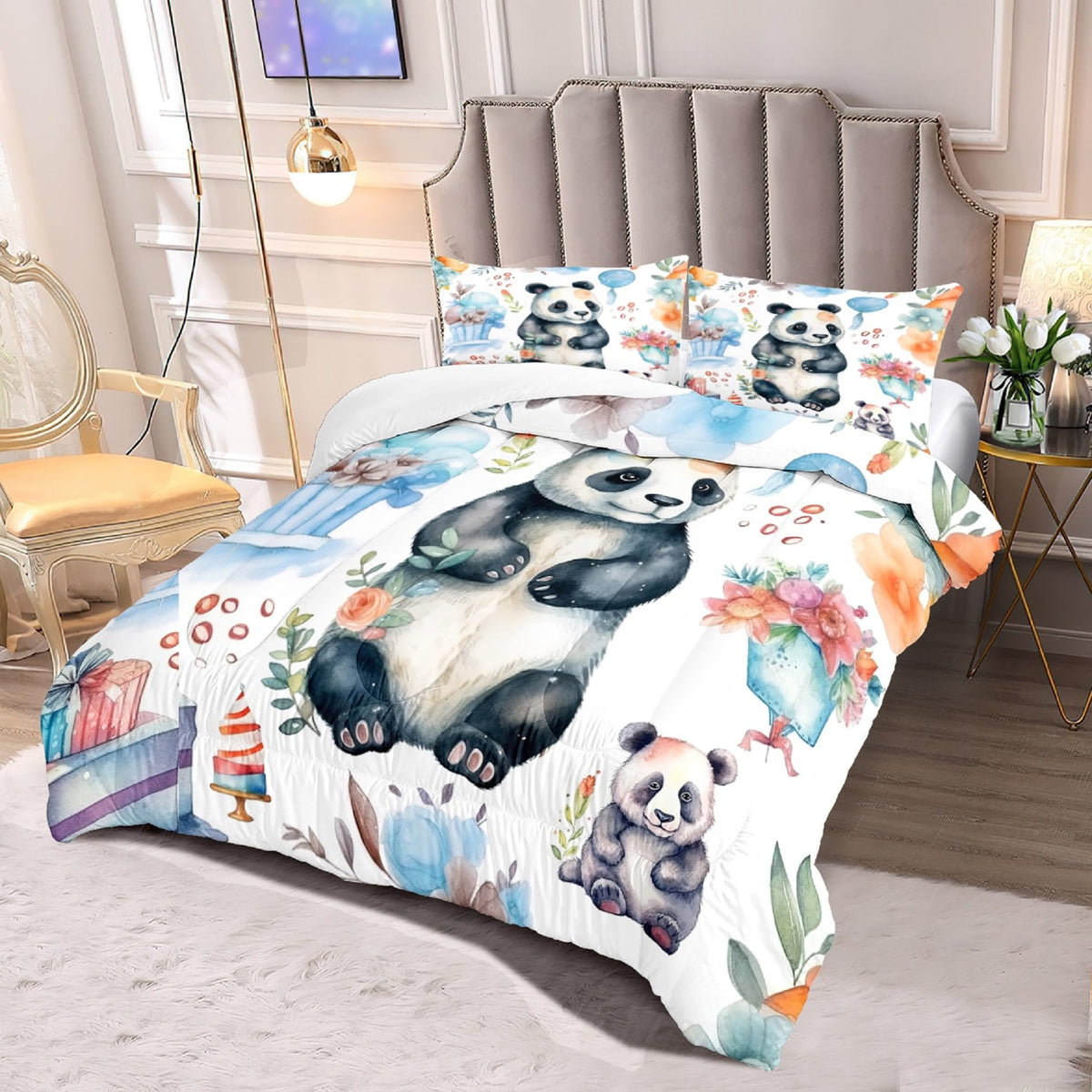 Jiospet Panda Comforter Set Full Size - Panda Bedding for Boys Girls Cute Panda Set Cartoon Pandas Print Comfort Full Bedding Set for Kids Teens, 1 Comforter+2 Pillowcases