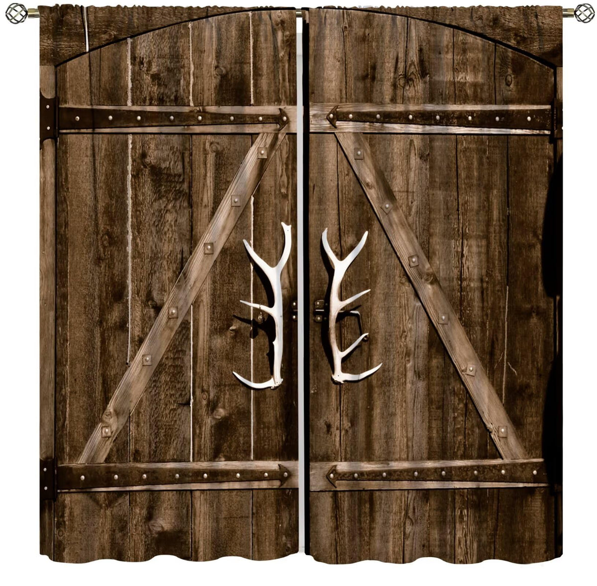 Rustic Window Curtains, Old Barn Door Wooden Board for Living Room Bedroom Kitchen, Rural Hardwood Farmhouse Western Retro Drapes Set 2 Panels,42x45 Inches