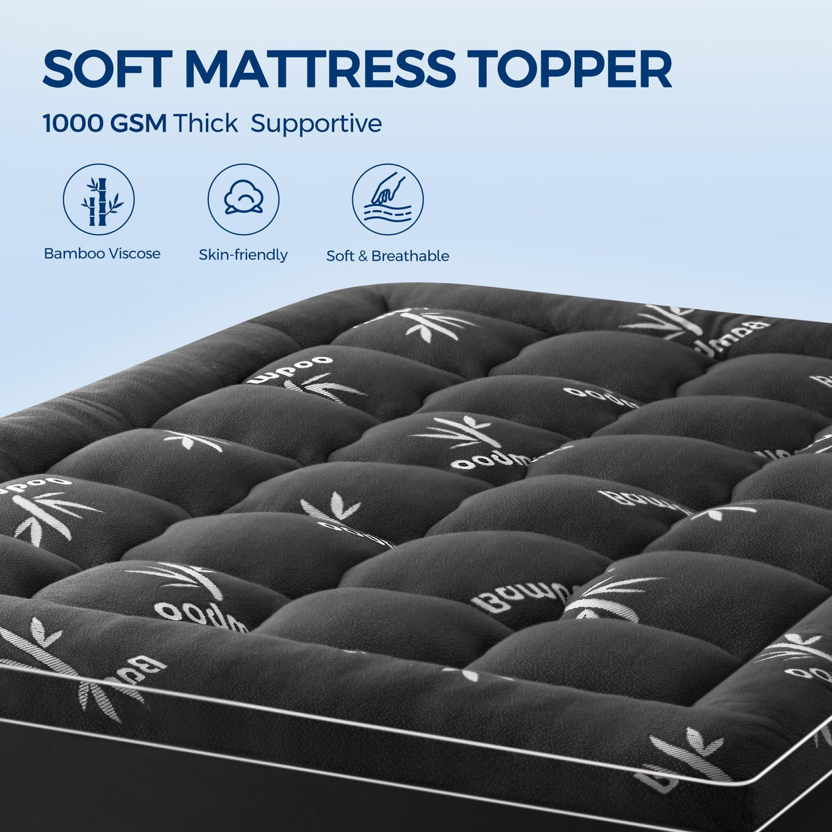 Mattress Topper Twin XL Size, Cooling Extra Thick Breathable Viscose Made from Bamboo Mattress pad, Soft Quilted Fitted Mattress Cover with 1000 GSM Down Alternative Fill (8-21”Deep Pocket) Dark Gray