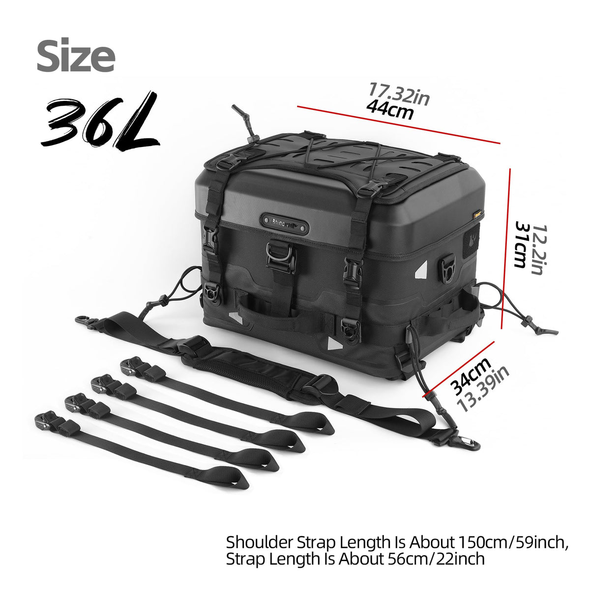 Rhinowalk Motorcycle Tail Bag 36L Multifunctional Waterproof Tactical Motorcycle Travel Luggage Trunk Rack Bag with Sissy Bar Straps-Black