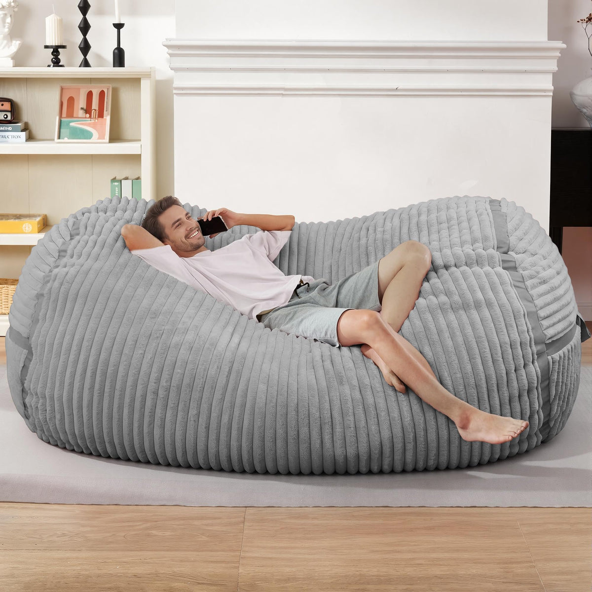 HABUTWAY Bean Bag Chair 6FT Giant Bean Bag Chairs for Adults with Memory Foam Filled,6'Beanbag Chair with Soft Faux Fur Cover, Bean Bag Bed Bean Bag Sofa Lounger for Living Room,Bedroom-Light Grey