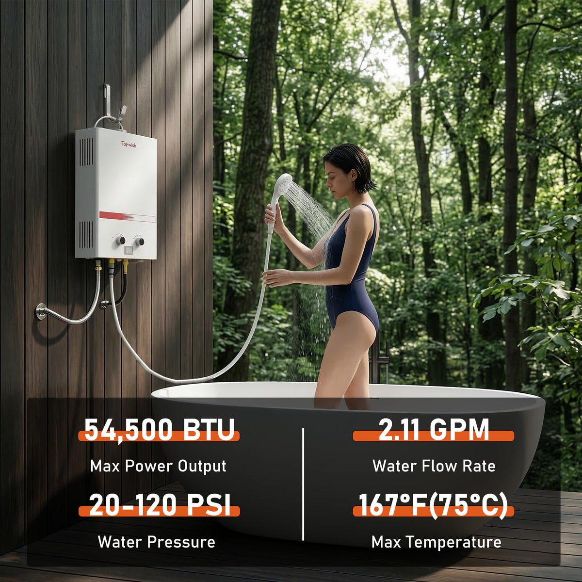 TOPWISH Portable Propane Water Heater Tankless, 8L 2.11GPM Instant Gas Hot Water Heater 54,500 BTU with Digital Display Handle Overheating Protection for Outdoor Camping RV Cabin Shower