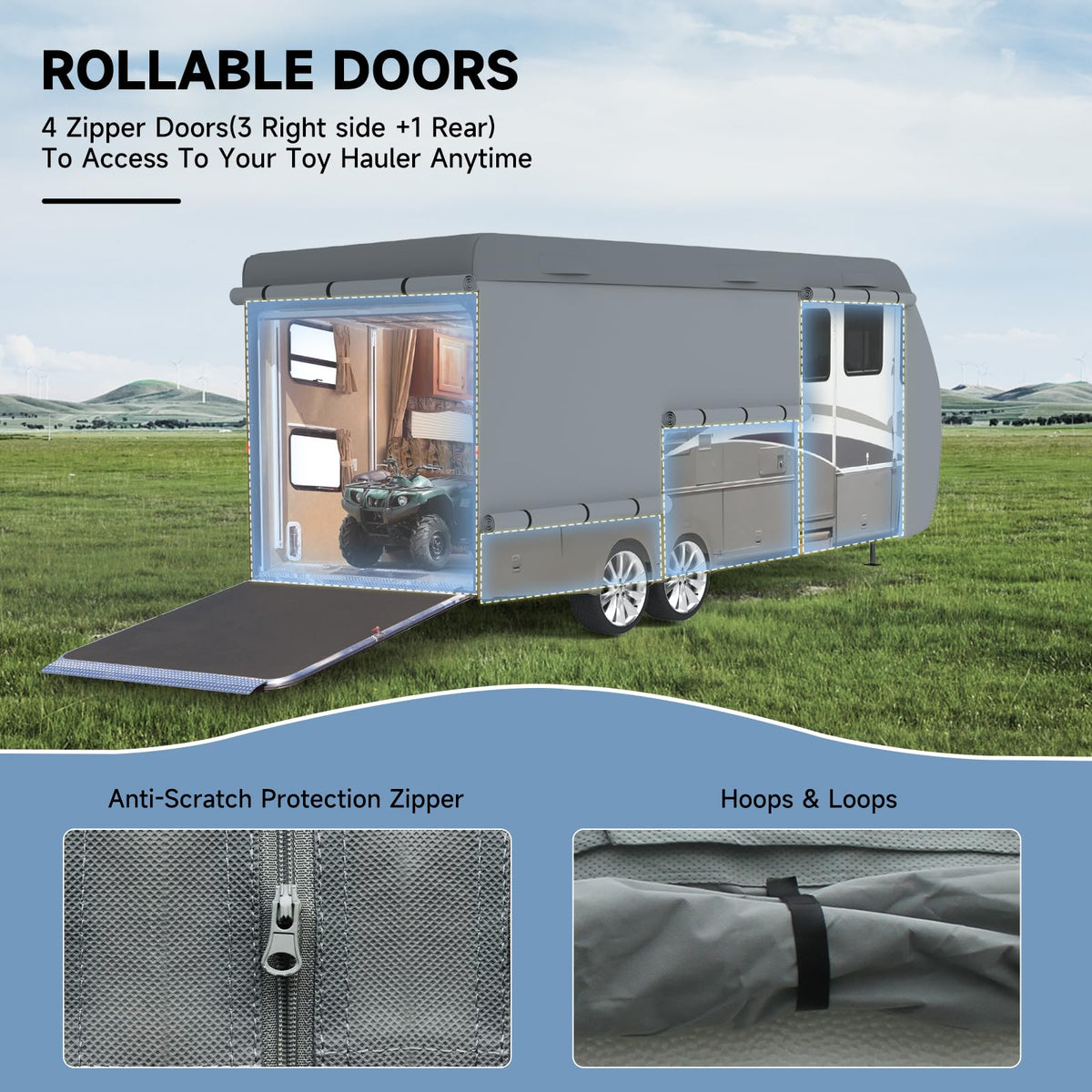 VINPATIO RV Cover, 7 Layers Heavy Duty Travel Trailer Cover, Toy Hauler Cover Fits 27'-30' RV, Camper Cover with Extra Windproof Straps, Gutter Covers, Tongue Jack Cover