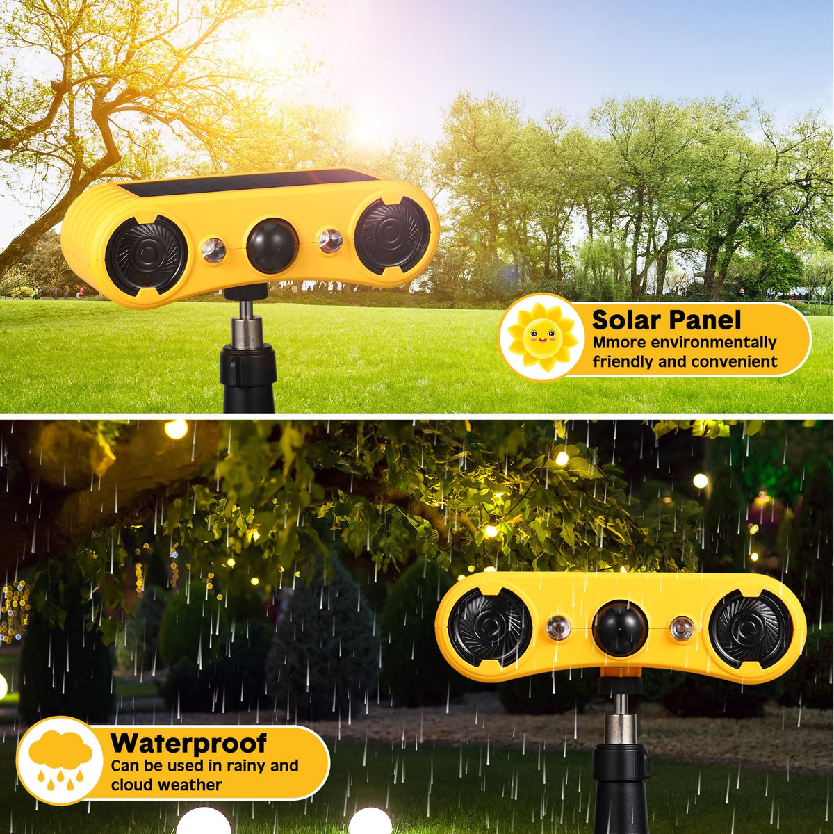 Qualirey Solar Outdoor Motion Sensor Alarm 2 x 129dB Loud Noise Maker 13 Sound Detector Strobe Light, 4 Modes Animal Deterrent Dog Barking Alarm Mount on Ground or Fence for Garden Yard(6 Pack)