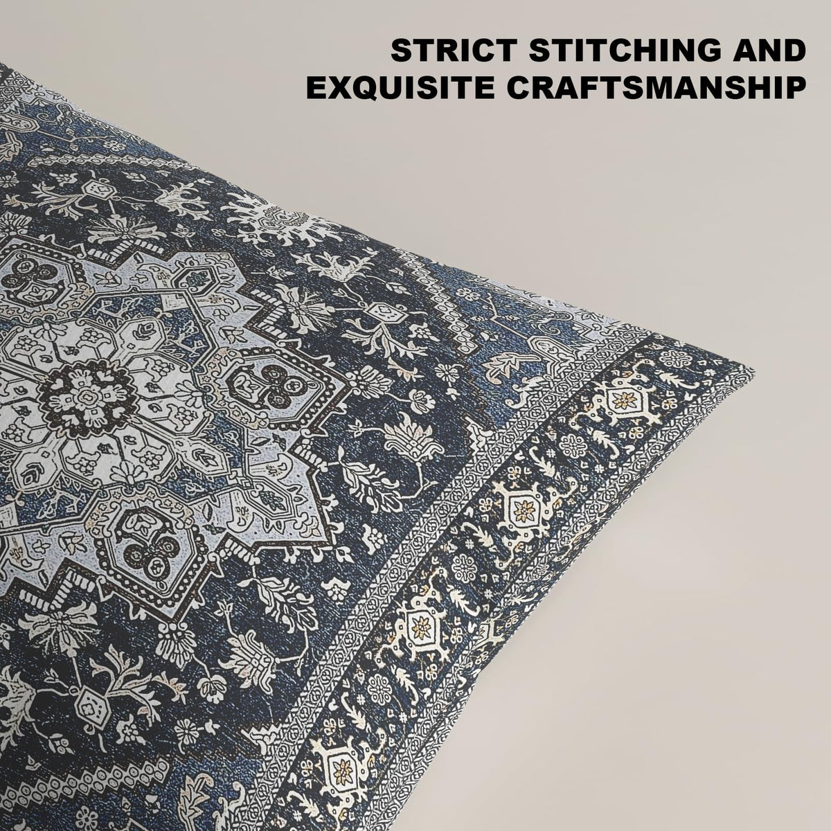 ZSYTZL Boho Throw Pillow Covers 18x18 inch Set of 2,Linen Bohemia Carpet Pattern Decorative Living Room Sofa Bed Square Pillow Case Cushion Cover-Sapphire Blue