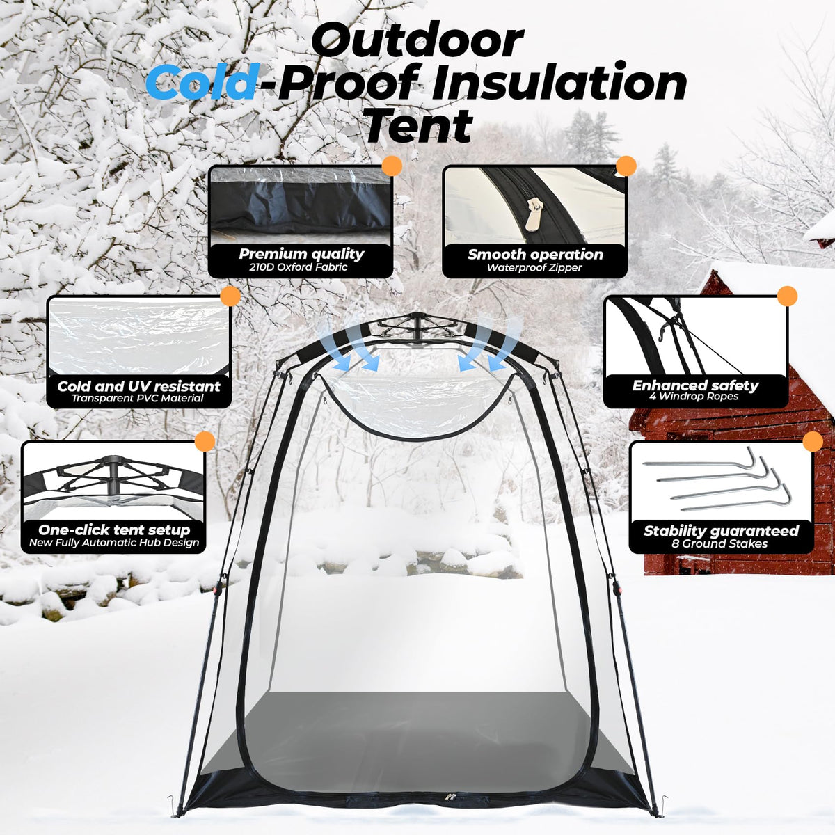 Weather Proof Pod Screen House Pop Up Bubble Tent, Portable Igloo for Camping Outdoor Gazebo Weatherproof Cold Protection Tiny Homes, Black (6x6FT)