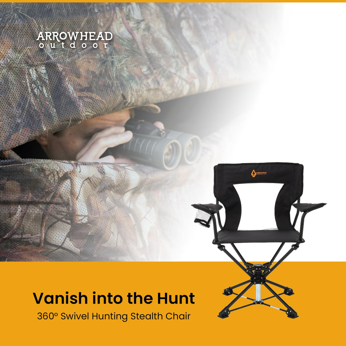 ARROWHEAD OUTDOOR 2-Pack 360° Swivel Hunting Chair Stool Seat, Perfect for Blinds, No Sink Feet, Supports up to 450lbs, Carrying Case, Steel Frame, 600D Canvas