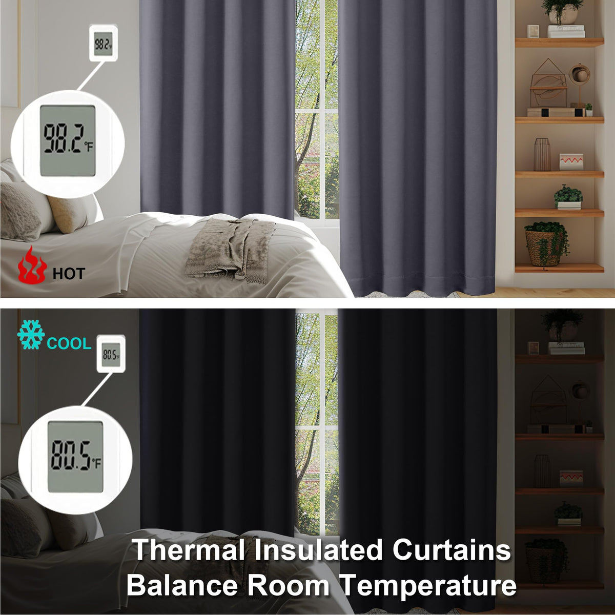 Simplebrand Ava Grey Blackout Curtains for Bedroom 63 Inch Length 2 Panels Set, Solid Thermal Insulated Energy Saving Rod Pocket Window Treatment Curtains Blackout Drapes, W40 x L63 Inch, Grey