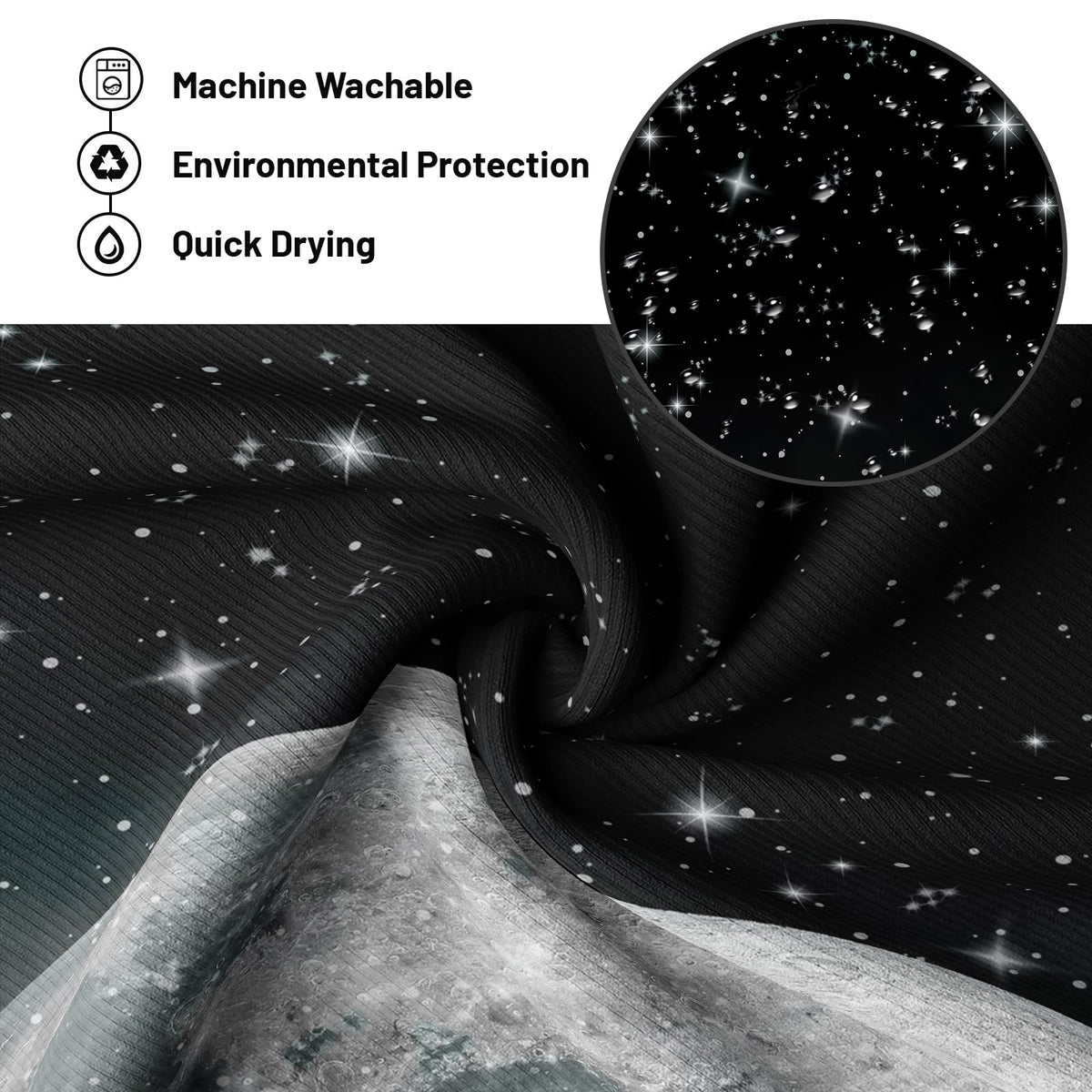 Tonmue Star Moon Shower Curtain Space Night Sky Galaxy Black and White Shower Curtains for Bathroom Decor, Waterproof Cloth Fabric with Hooks 70" W x 72" L