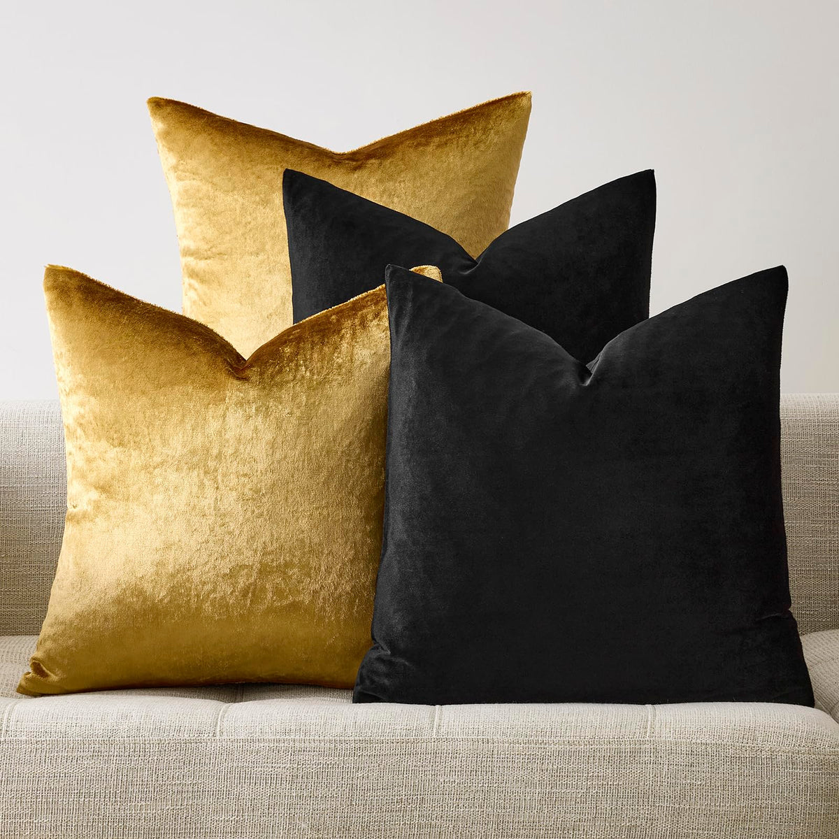 GIGIZAZA Decorative Throw Pillow Covers 18 x 18,Gold Black Soft, Set of 4 Square Velvet Cushion Covers