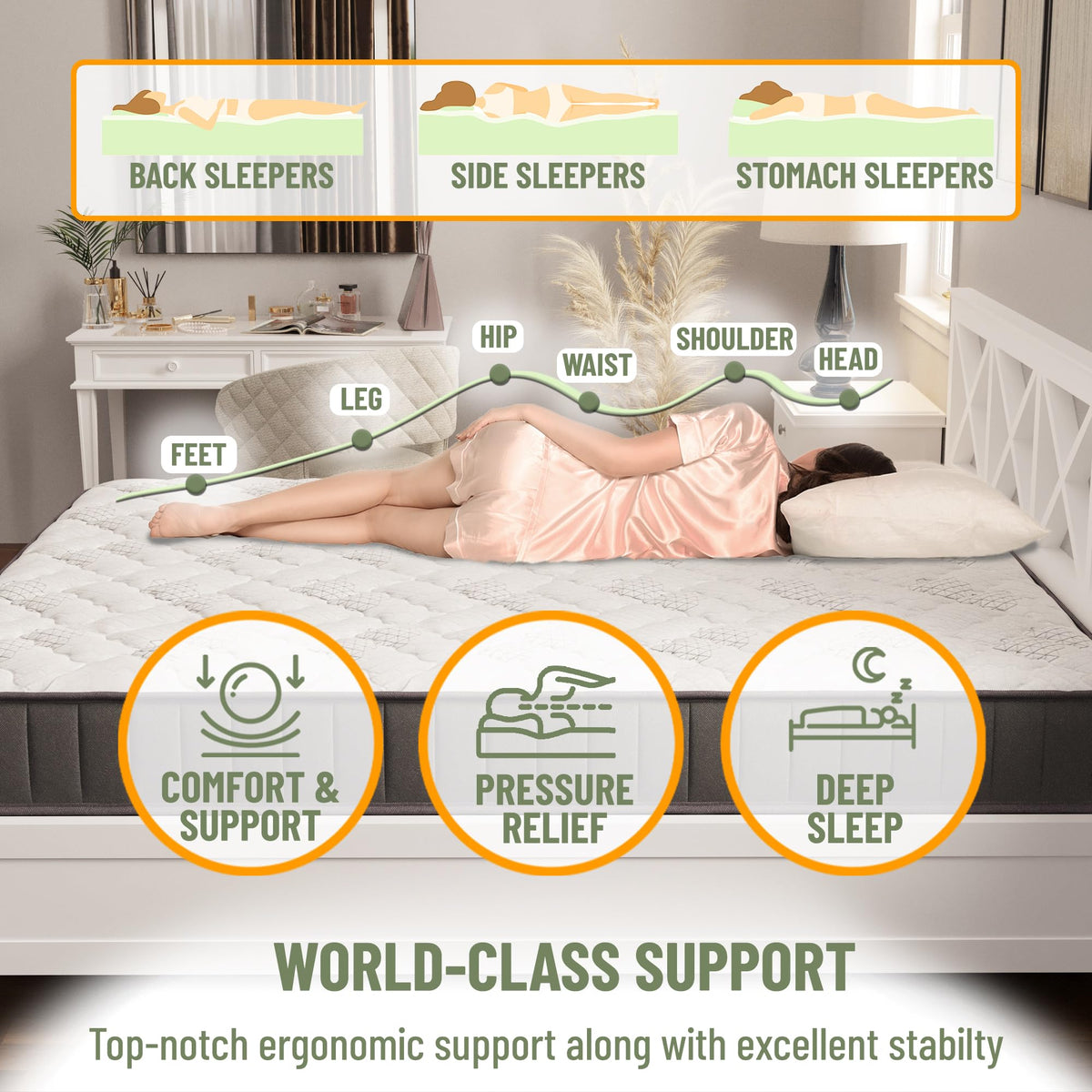 Ottomanson Twin XL 9" Hybrid Mattress - Firm - Made in USA - Individually Pocketed Coils & CertiPUR-US Foam - Fiberglass-Free - Bed in a Box