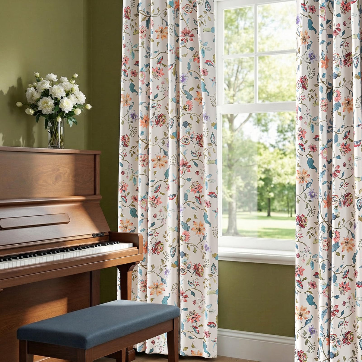 jinchan Hattie Beige Floral Blackout Curtains 84 Inch Length – Room Darkening Vintage Curtains Cream Botanical Drapes for Living Room & Bedroom, Elegant Farmhouse Window Panels, Set of 2 Panels