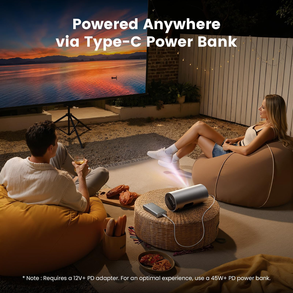 Smart Portable Projector with WiFi and Bluetooth, USB-C Powered, Mini Projector Built-in Apps & Android 14 OS, 1080P FHD HDR10, TOF Real-Time Auto Focus/Keystone, YQHS Outdoor Movie Projector