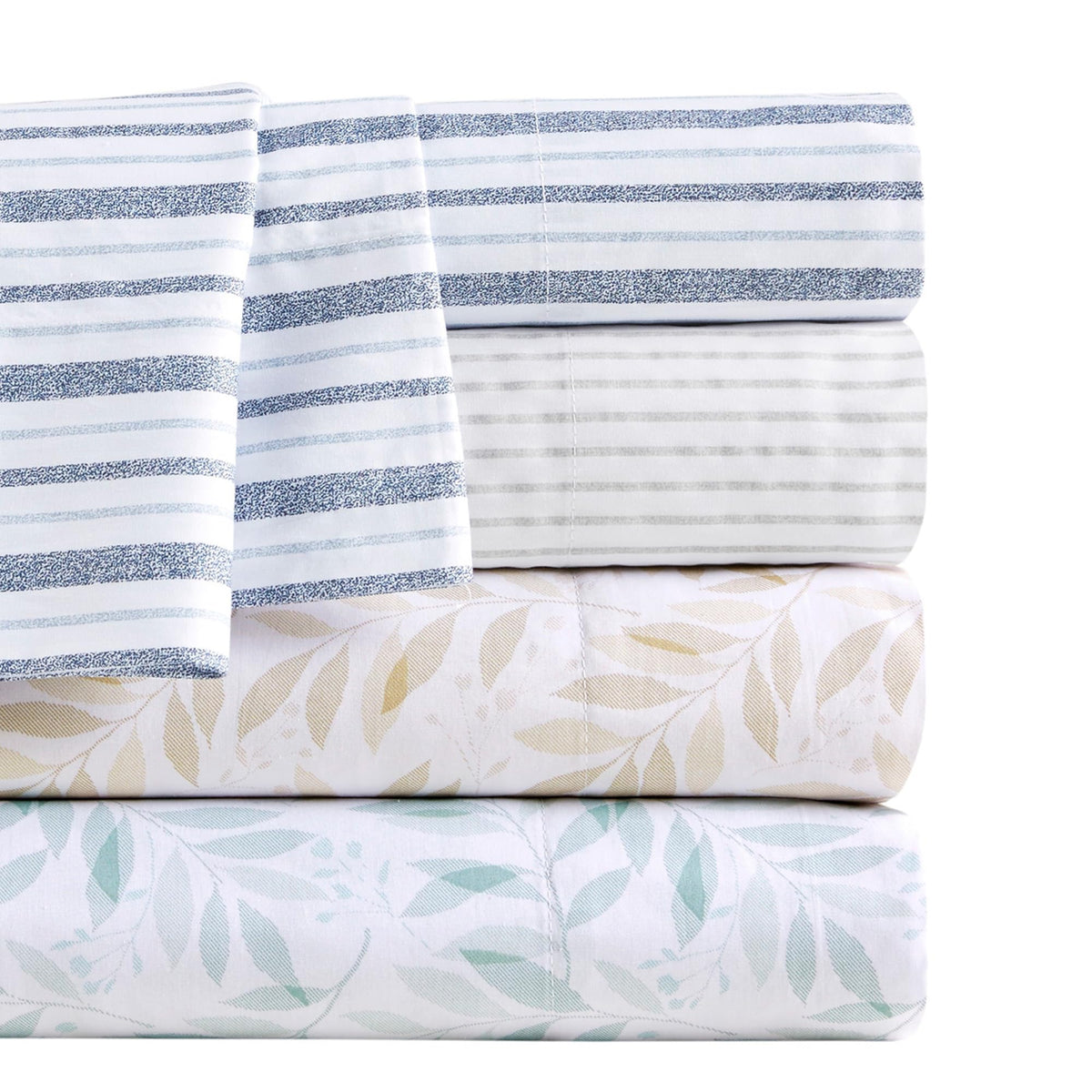 Madison Park 100% Cotton Sheets, Breathable & Soft Cotton Bed Sheets, Printed Design, Elastic Pocket Cotton Sheet Set Fits Up to 14" Mattress, All Season, Full Blue Stripes 4 Piece