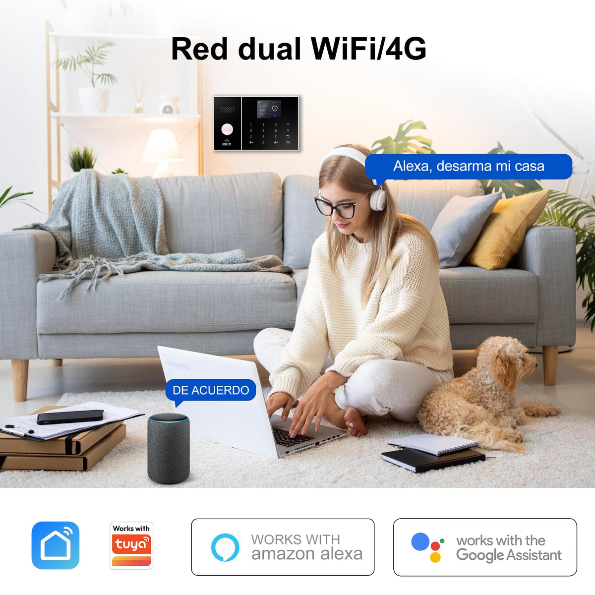 XUK Smart Home Security System,4G/GSM &WiFi Wireless Alarm Kit with Door/Window Sensors,PIR Motion Detectors,App Remote Control,Compatible with Alexa &Google Home,Easy Installation(24pcs Set)