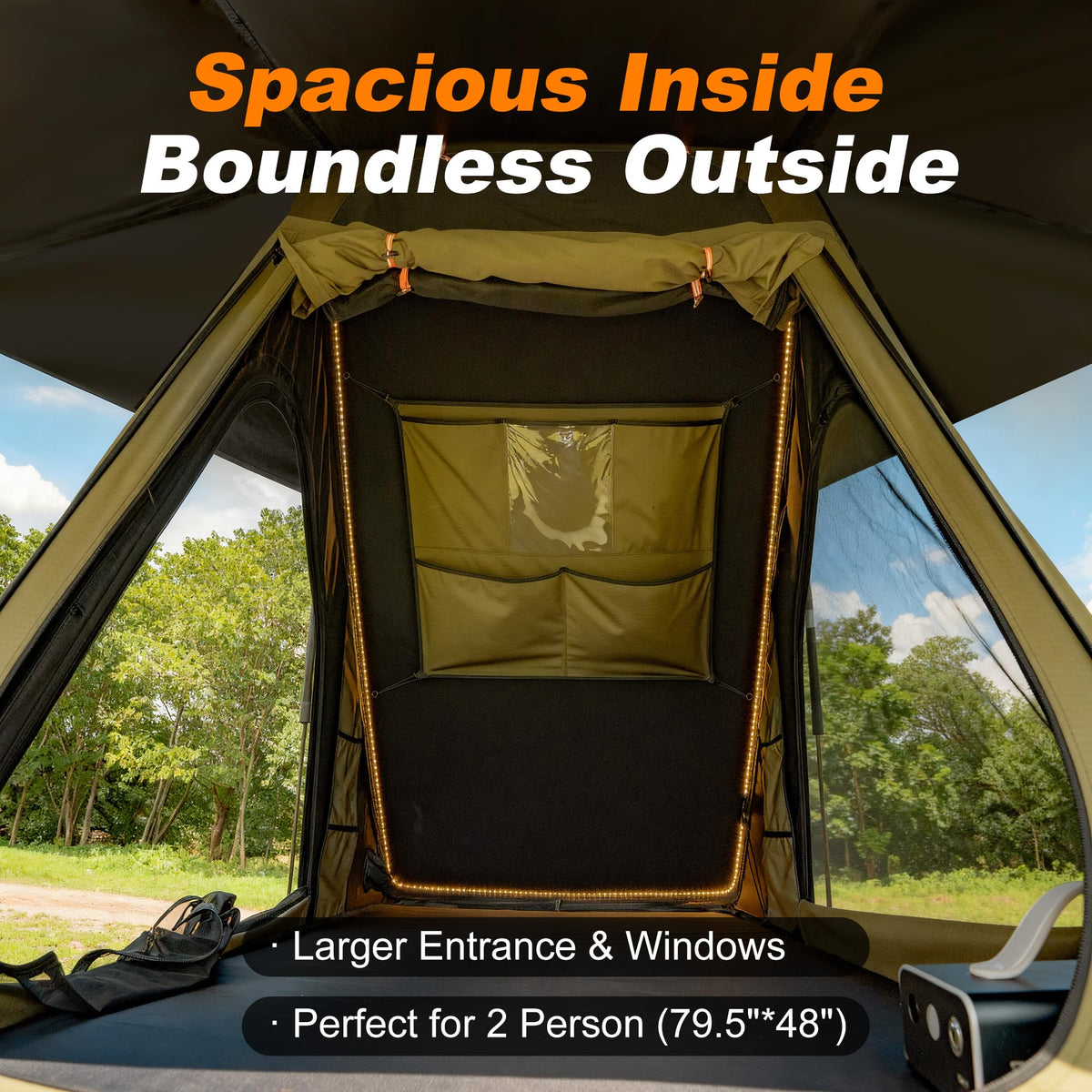 Naturnest Ultra Light Slim Rooftop Tent Hard Shell, Pop Up Tent with Self-Inflating Mattress for 2 Person Camping, Waterproof 4 Season Tents for Truck, Jeep, SUV, Van, Trailer - Polaris Lite
