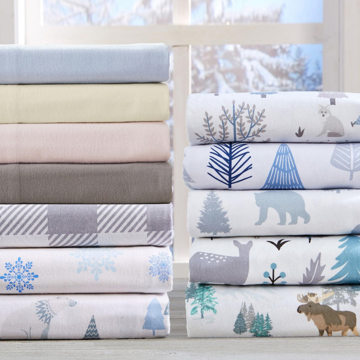 Market & Place 100% Turkish Cotton Flannel Sheet Set | 4 Piece Deep Pocket Novelty Cozy Winter Bed Sheets | Double Brushed for Extra Softness & Comfort | Alpine Collection (Queen, Polar Bears)