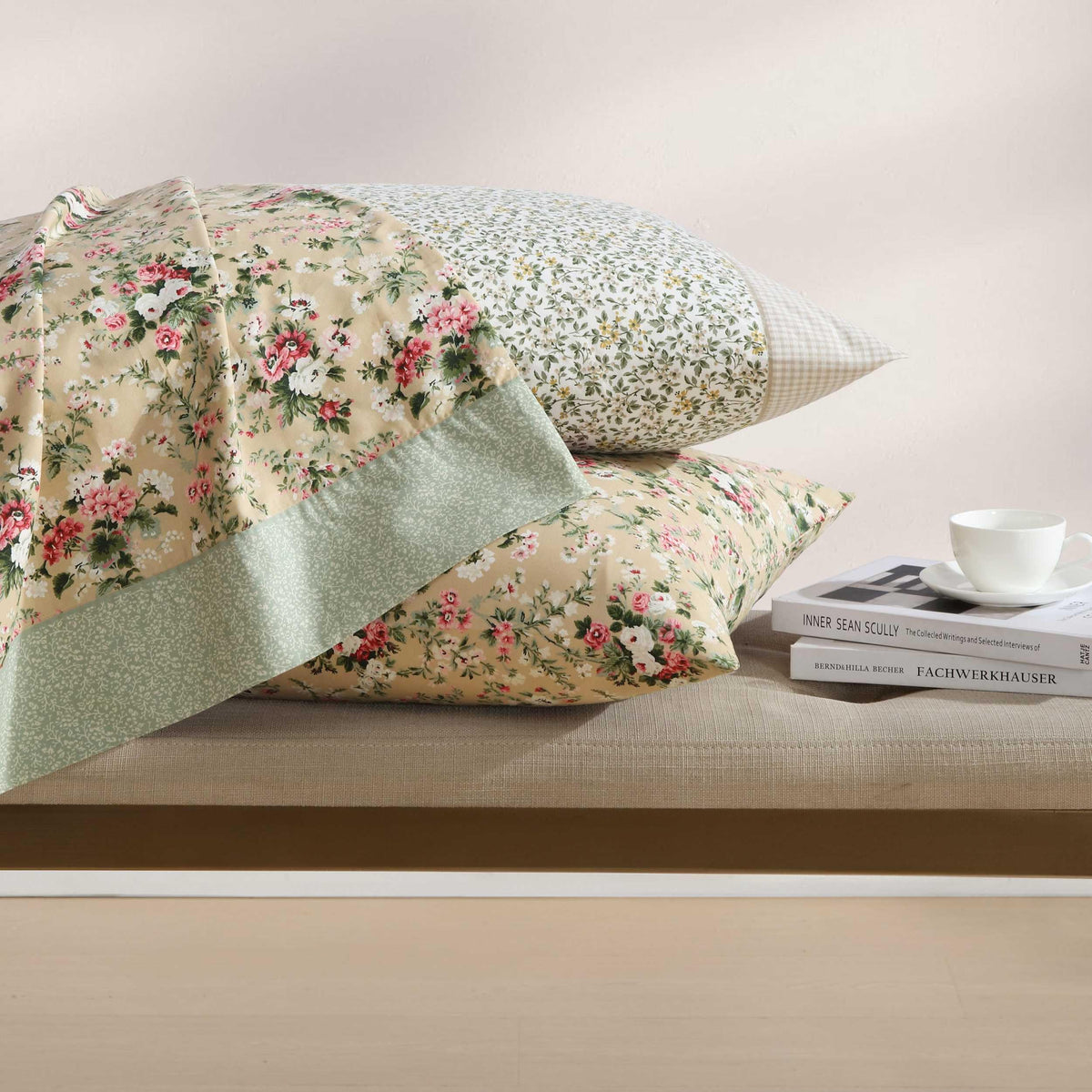 Laura Ashley - King Sheet Set, Breathable Percale Cotton Bedding with Deep Pockets, Chic Home Decor, Oeko-Tex Certified (Tierney Green, King)