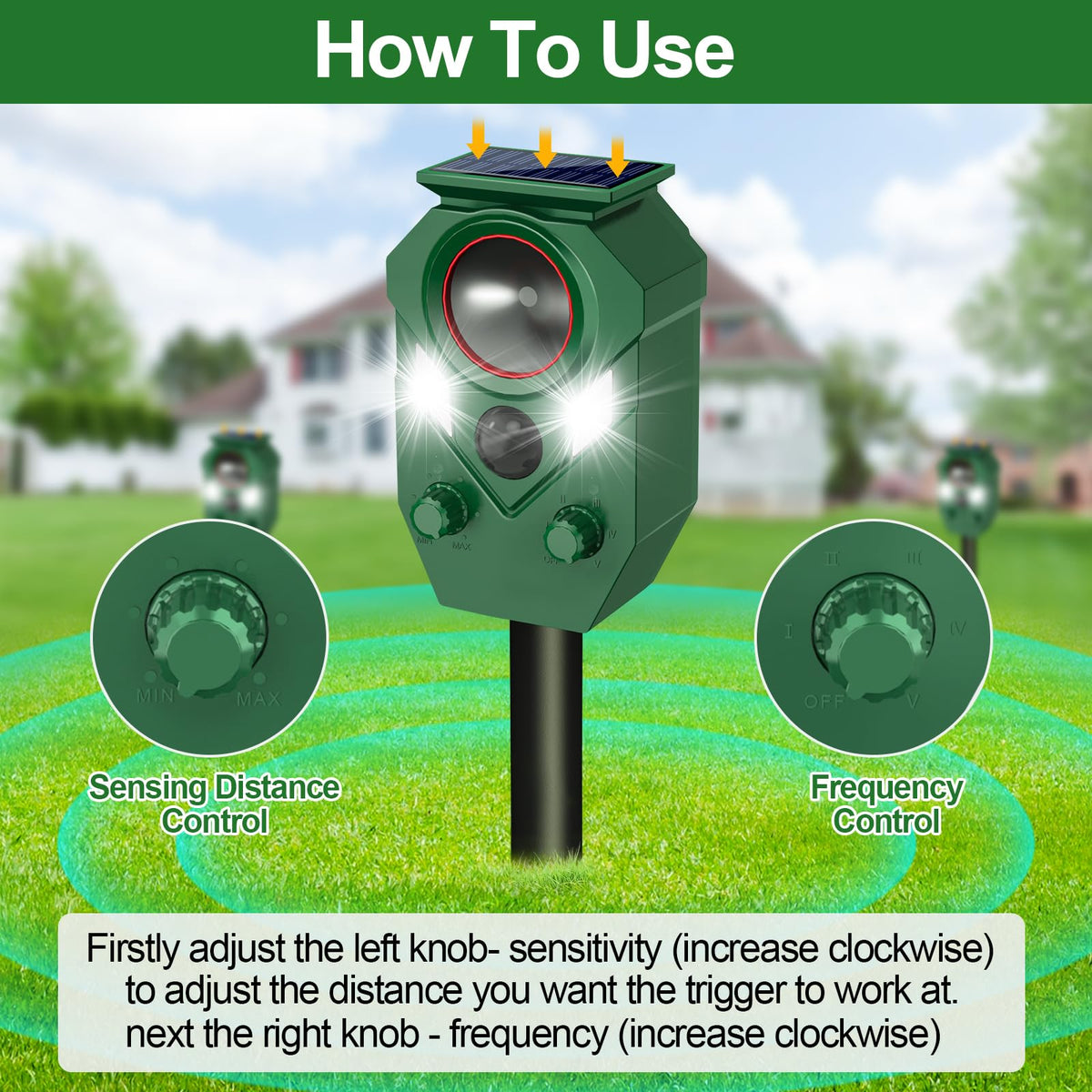Ultrasonic Animal Repeller Outdoor,Cat Repellent & Deterrent with PIR Sensor & Flashing Light,Solar Powered Deer Repellent Device for Squirrels,Raccoons,Skunks,Rabbits,and Dog,IP65 Waterproof - 4 Pack