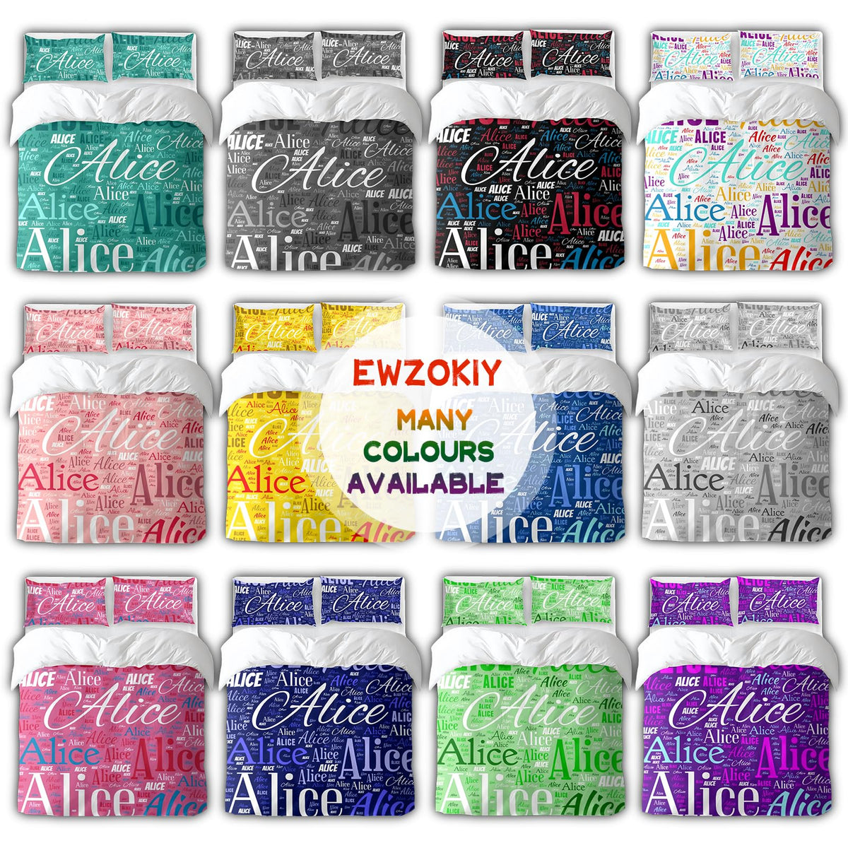 Ewzokiy Custom Bedding Set with Name Personalized Duvet Cover King Queen Twin Size Customised Duvet Cover Single Double Bed Set Gift for Friends Couples Birthday Anniversary