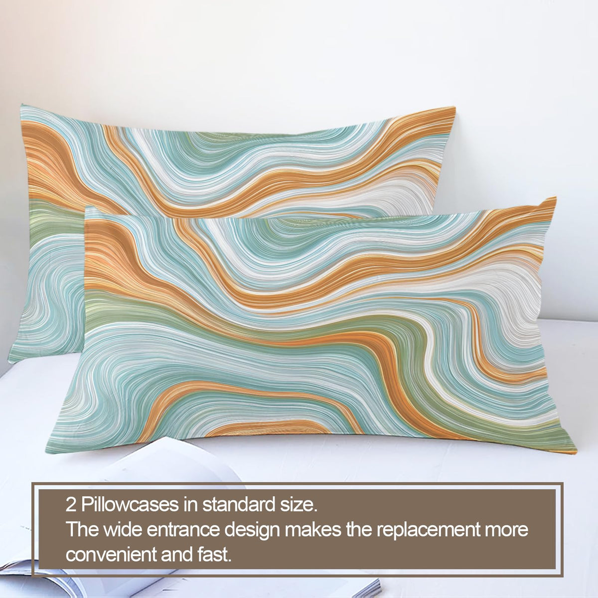 QINYUN Modern Abstract Duvet Cover California King, Flowing Lines Gradient Bedding Set 3 Piece Bedroom Decor Retro Marble Patterned Comforter Cover with Zipper Ties & 2 Pillowcases