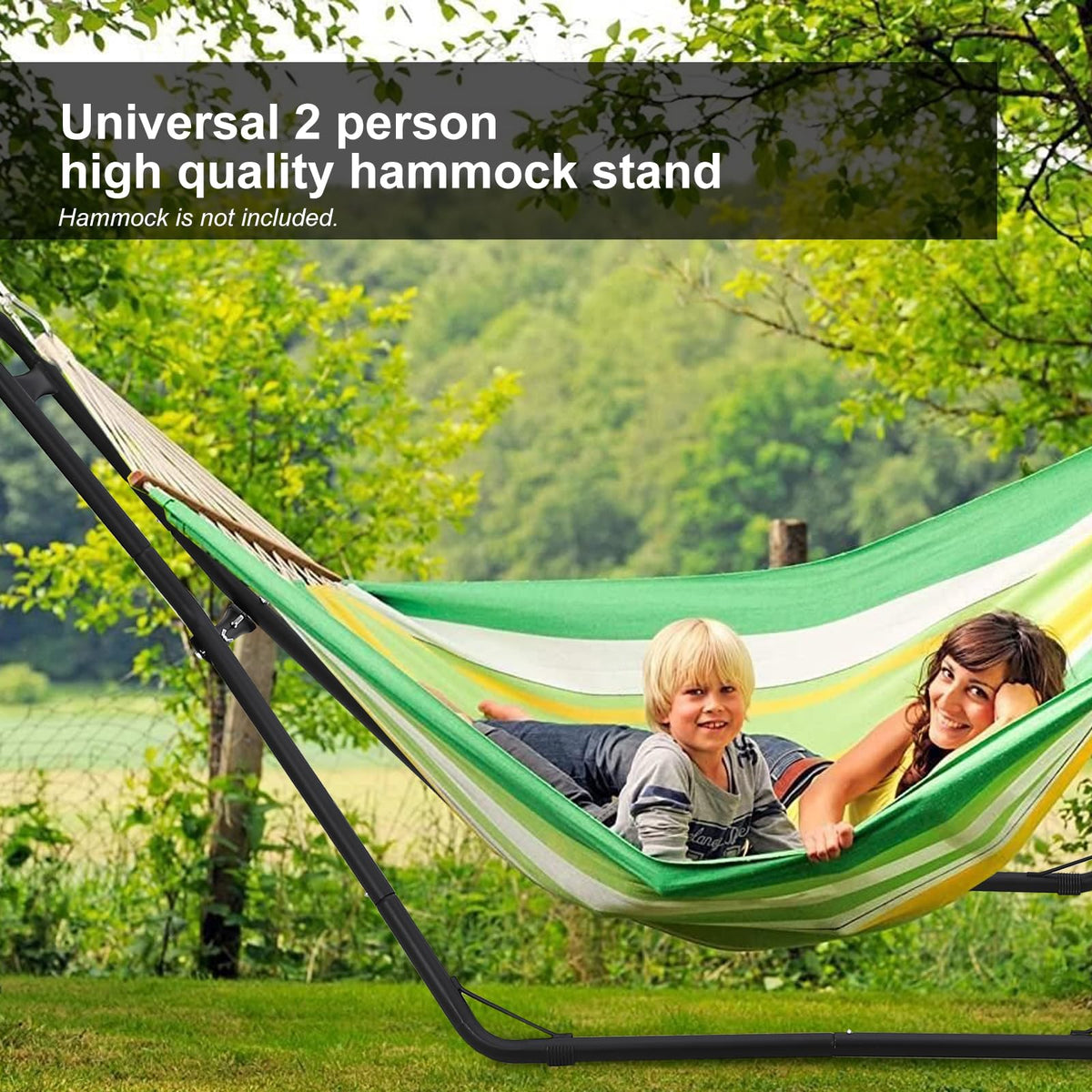 KOKEBREN Hammock Stand, Steel Hammock Frame Heavy Duty 550 LBS Capacity 2Person, Fits Hammocks 9 to 14 Ft, Portable Hammock Rack Adjustable Universal for Indoor Outdoor Backyard Camping Use