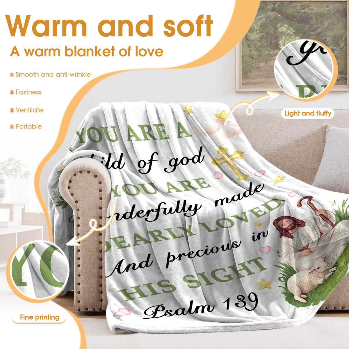 Hohoto Baptism Gifts for Women Girl, I AM a Child of God Throw Blanket for Kids Teenagers, Christian Religious Birthday Catholic Spiritual Present for Bedroom Decor 50"x60"