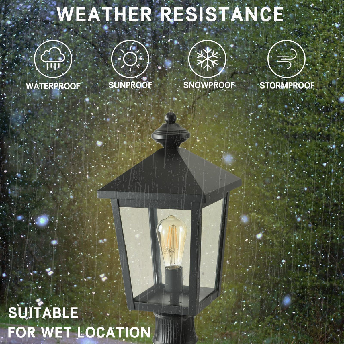 Outdoor Post Light with GFCI Outlet, Dusk to Dawn Aluminum Pole Lantern with Built-In Weatherproof Socket, IP65 Waterproof Post Light Fixture with Clear Glass Shade, Black for Yard Pathway Garden